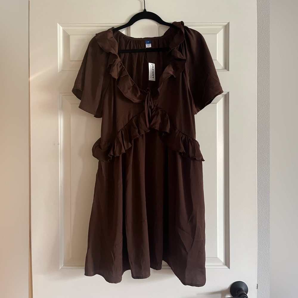 Old Navy Brown Ruffle Midi Dress
